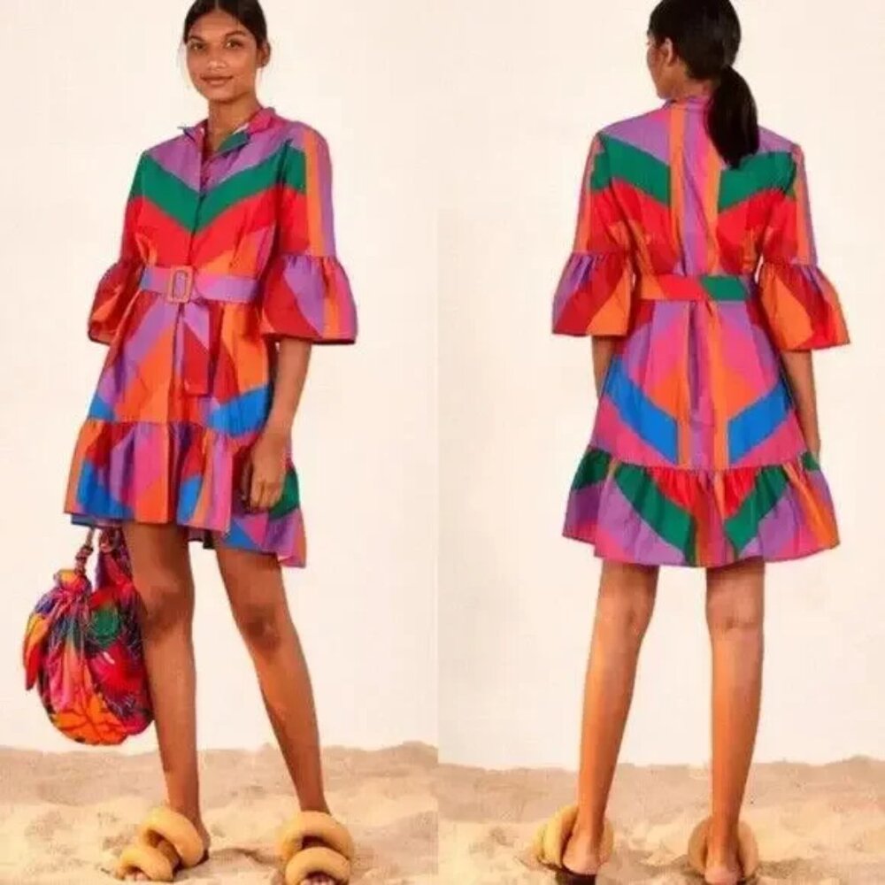 Farm Rio Vibrant Colorblock Cotton Shirt Dress